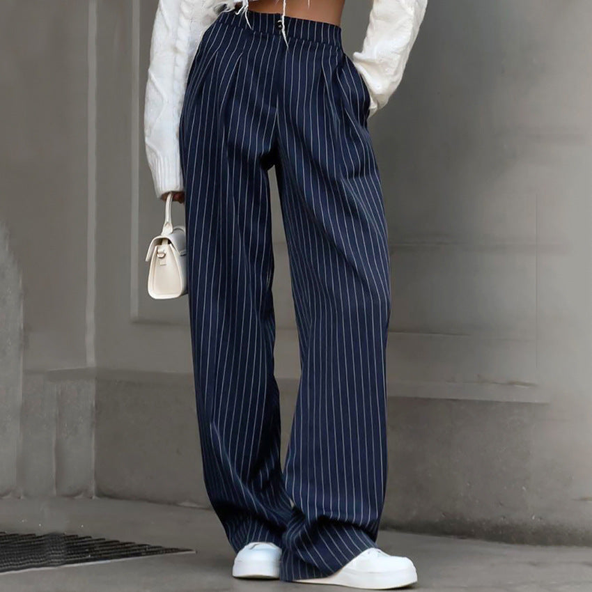 Damenhose Weit Nadelstreifen Elastischer Bund