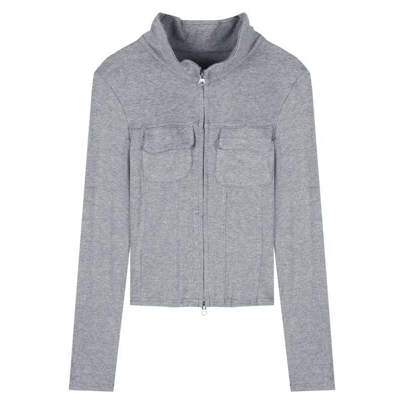 Damen Langarmshirt Figurbetont Reißverschluss Norvielle