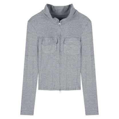 Damen Langarmshirt Figurbetont Reißverschluss Norvielle