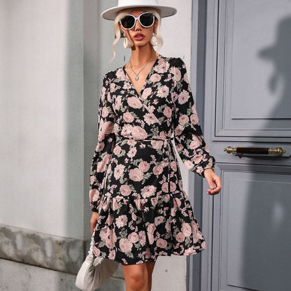 Damen Wickelkleid Floralmuster Rüsche Norvielle