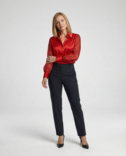 Damen Satinbluse Transparente Puffärmel