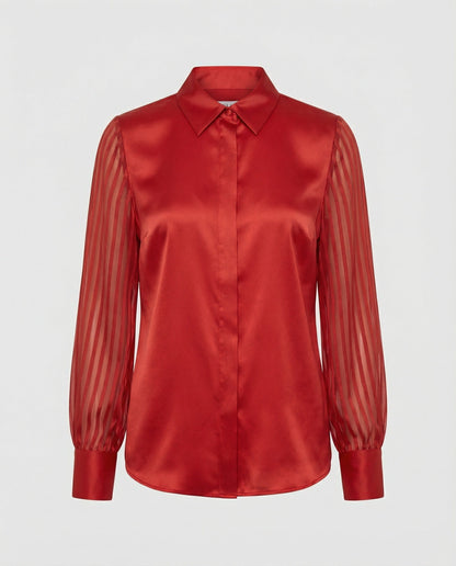 Damen Satinbluse Transparente Puffärmel