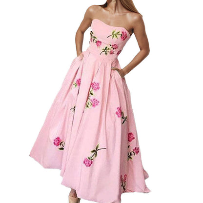 Damen Ballkleid Strapless Stickerei Weit Rock