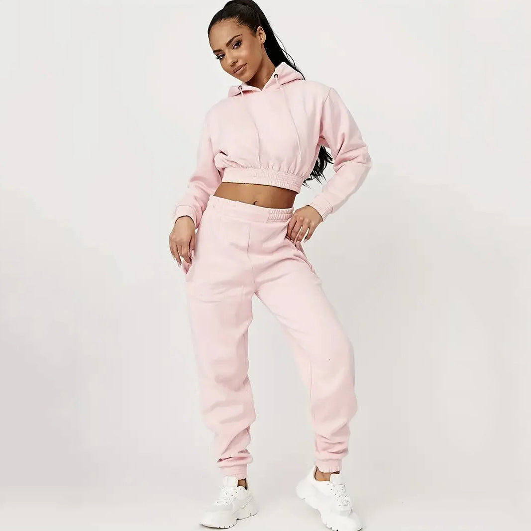 Damen Cropped Sweatanzug Elastischer Bund