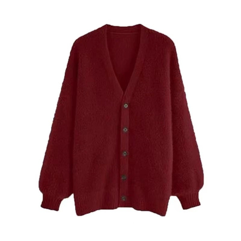 Damen Strickcardigan Große Knöpfe Lässig Beige