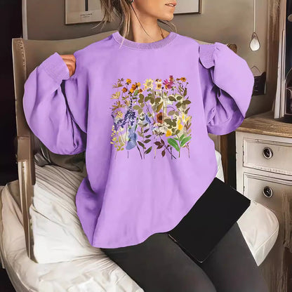 Damen Sweatshirt Floralmuster Bequem Grün