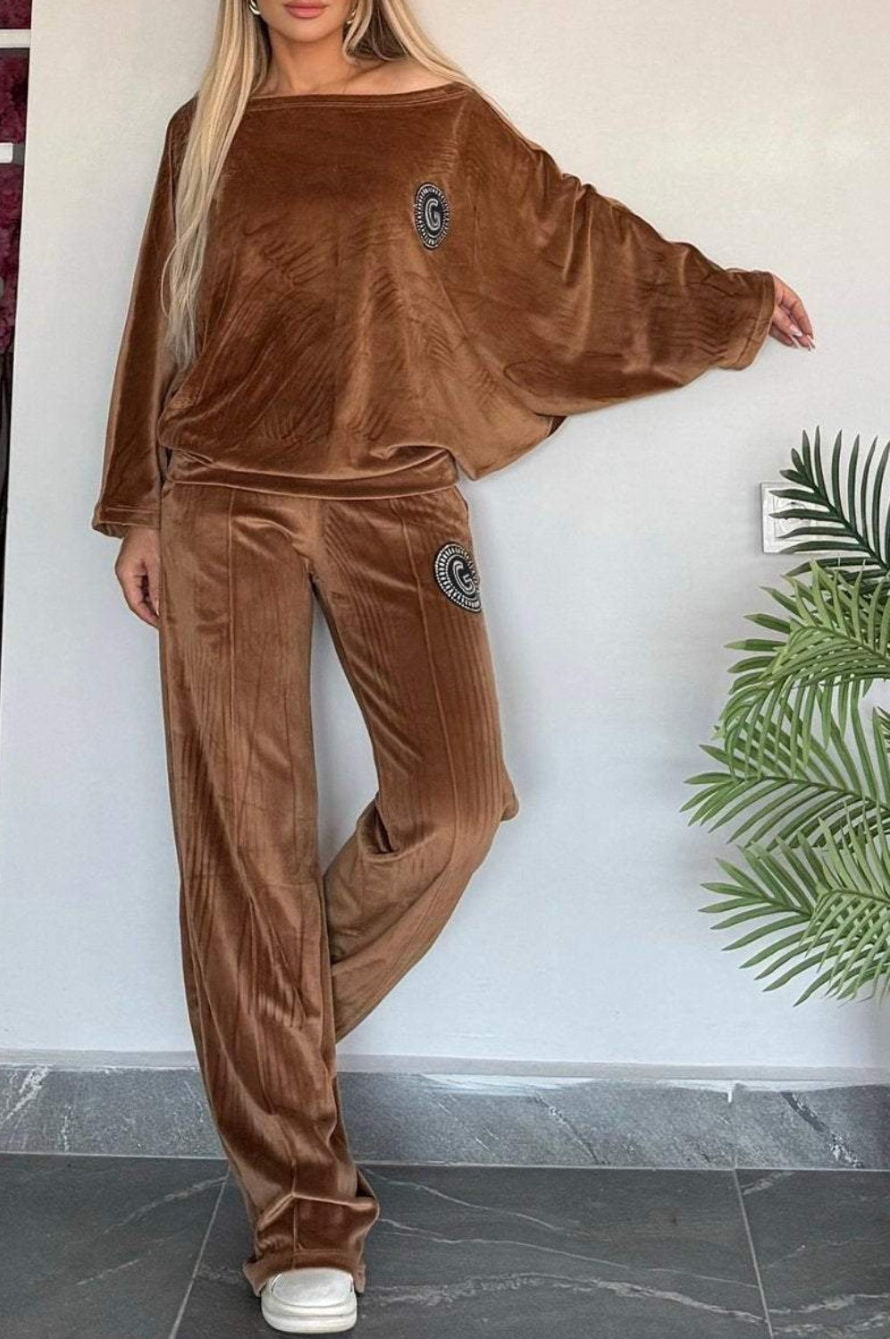 Damen Casual Velvet Loungewear-Set Weich Norvielle
