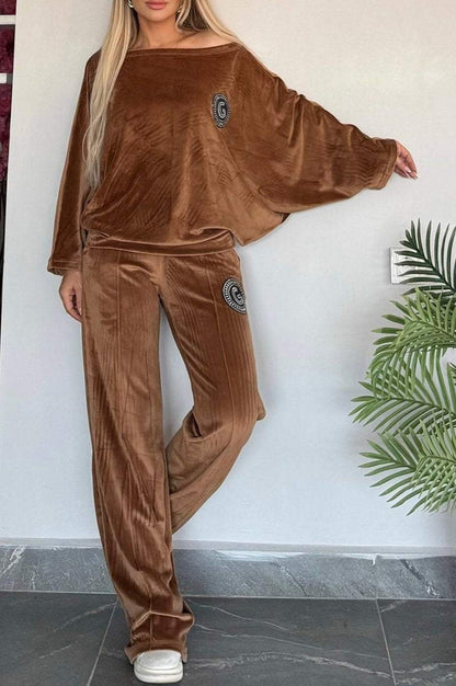 Damen Casual Velvet Loungewear-Set Weich Norvielle