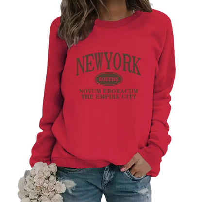 Damen Sweatshirt New Yorker Schriftzug Baumwolle Weiß