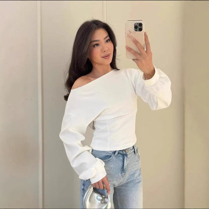 Damen Cropped Sweatshirt Schnürung Grau Norvielle