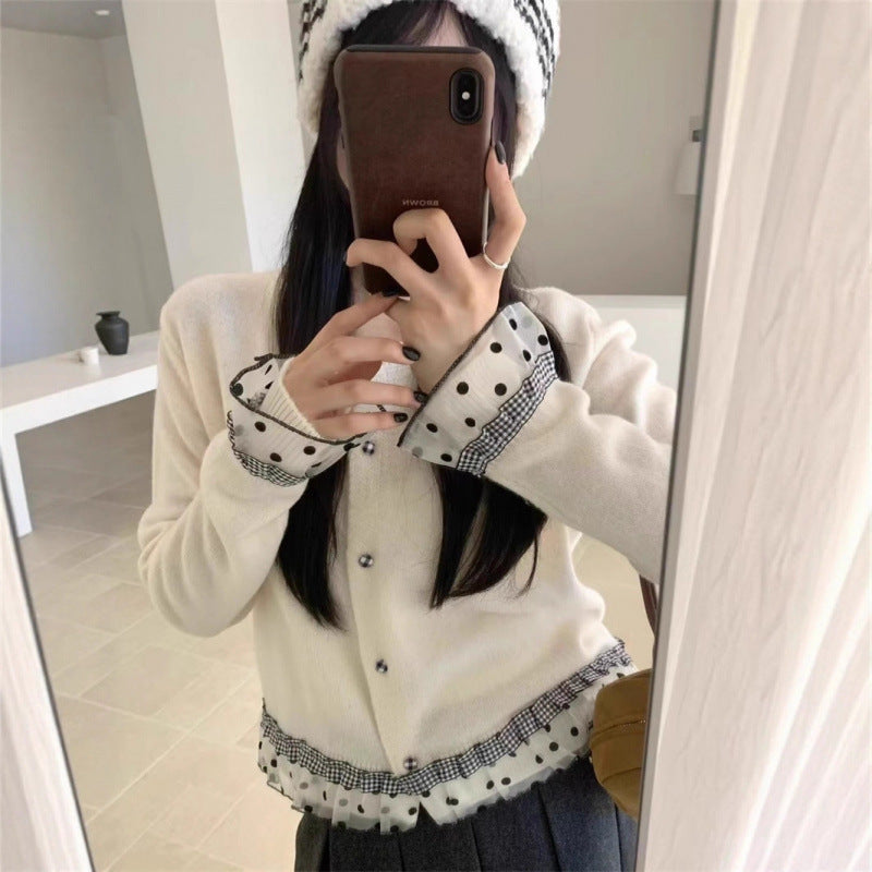 Damen Strickjacke Dekoratives Rüschen- und Knopfdesign - Norvielle
