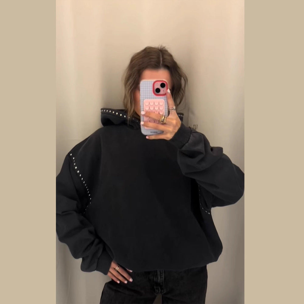 Damen Kapuzenpullover Nietenverzierungen Elegantes Design