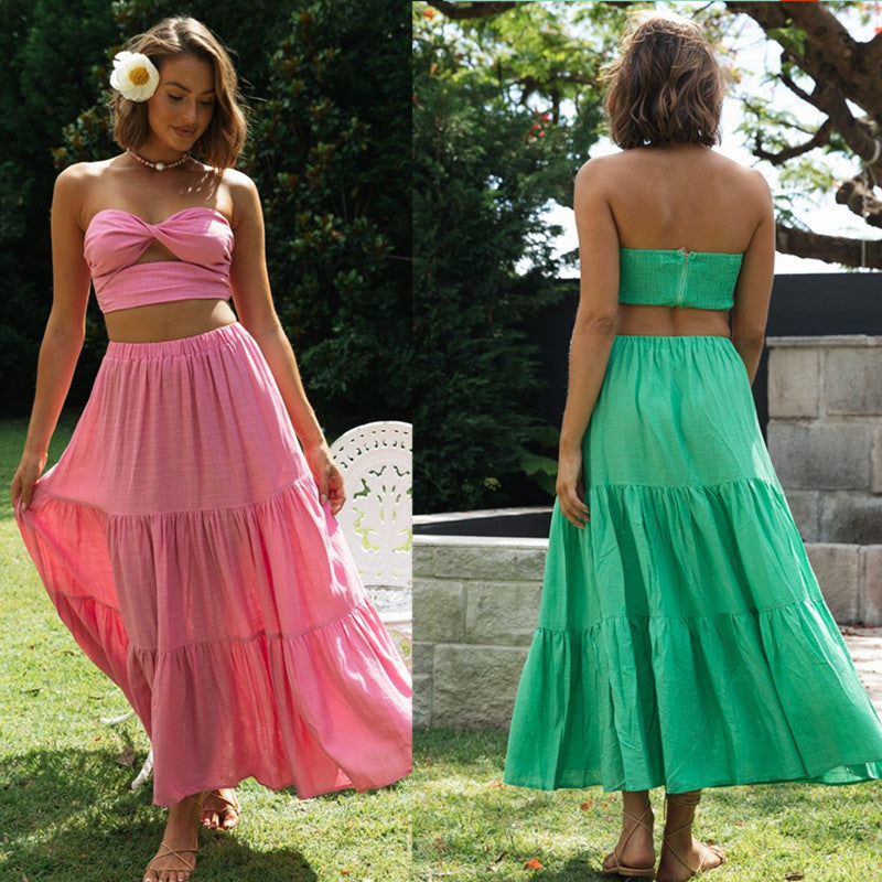 Damen Zweiteiliges Set Crop- Maxirock luftig - Norvielle