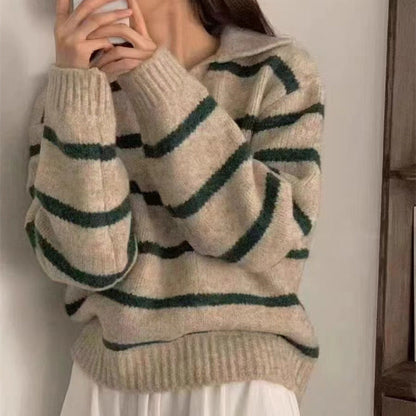 Damen Pullover Streifenmuster Kragen Norvielle
