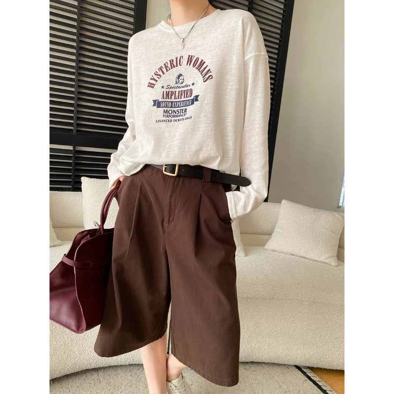 Damen Chino Shorts Falten Gürtel Detail Beige