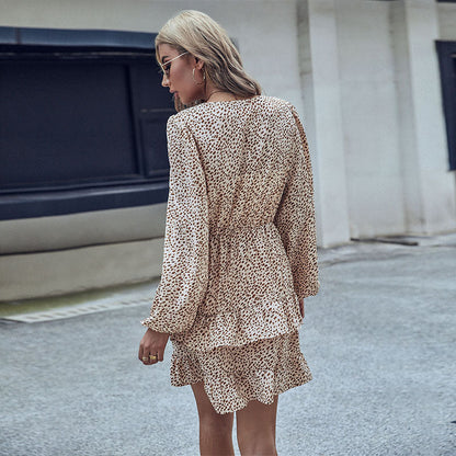 Damen Minikleid Rüschendesign Tiermuster