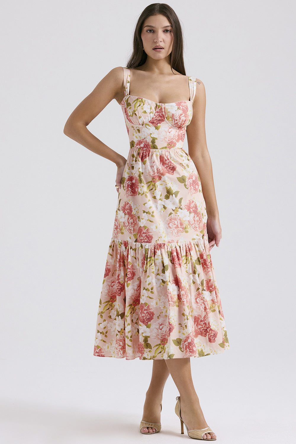 Damen Maxi-Kleid Floralmuster Seitentaschen Norvielle