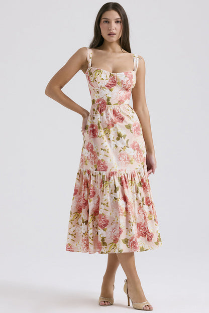 Damen Maxi-Kleid Floralmuster Seitentaschen Norvielle