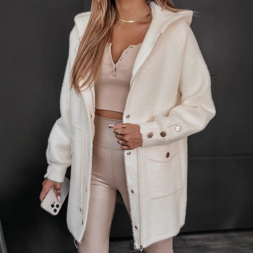 Damen Fleecejacke mit Kapuze und Druckknöpfen Norvielle - Norvielle