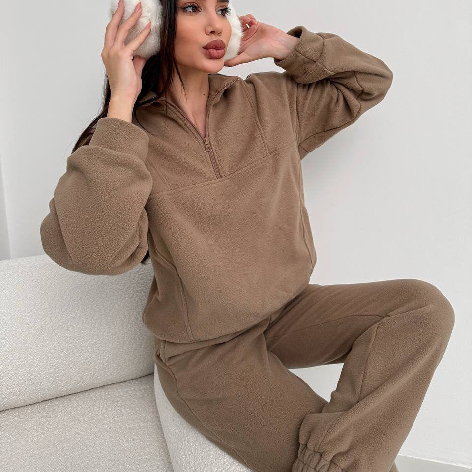 Damen Fleece-Loungewear-Set Hochkragen Elastischer Bund Norvielle - Norvielle