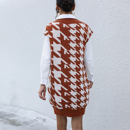 Damen Strickkleid Hahnentrittmuster Norvielle
