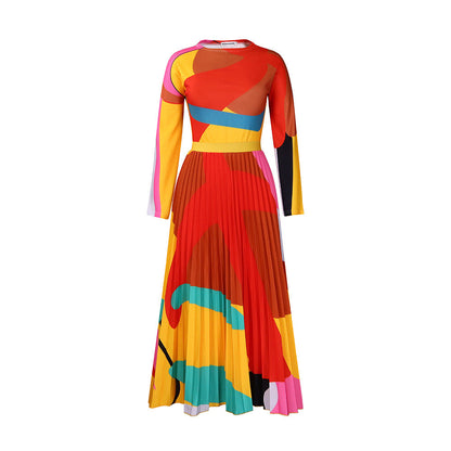 Damen Maxikleid mit Grafikdesign und Plissee-Optik Norvielle