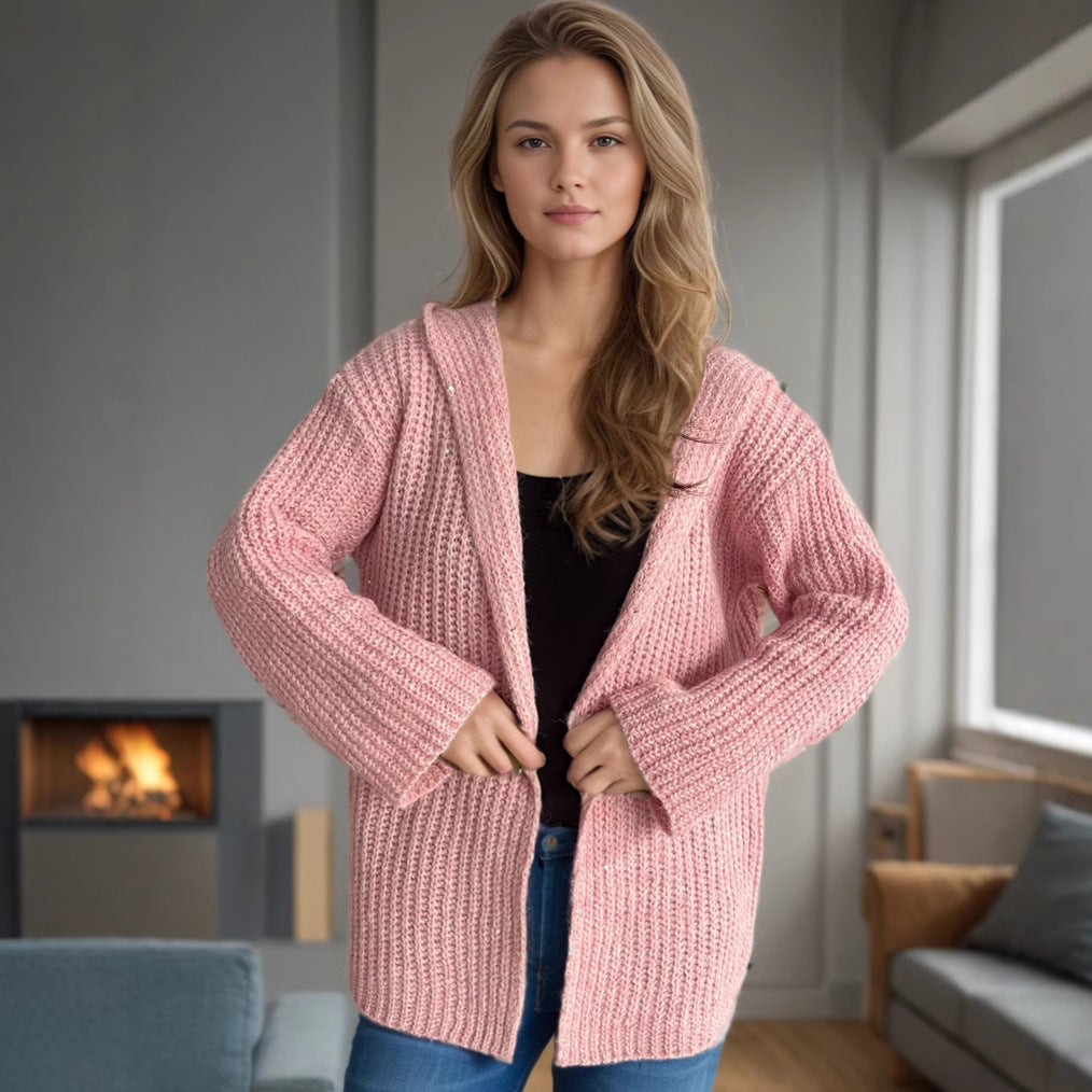 Damen Strickjacke Offen Vorne Lässig Beige
