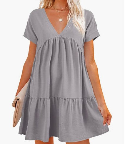 Damen V-Ausschnitt Kleid Weit schwingender Saum Norvielle