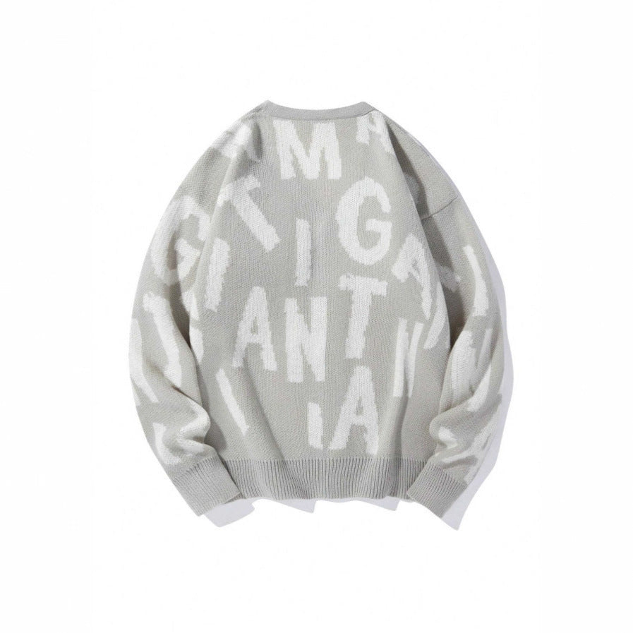 Damen Strickjacke V-Ausschnitt mit Schriftmuster