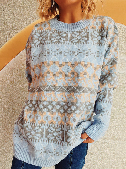 Damen Pullover Norweger Muster Lässig Bequem