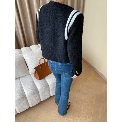 Damen Bouclé-Jacke mit goldenen Knöpfen Streifen