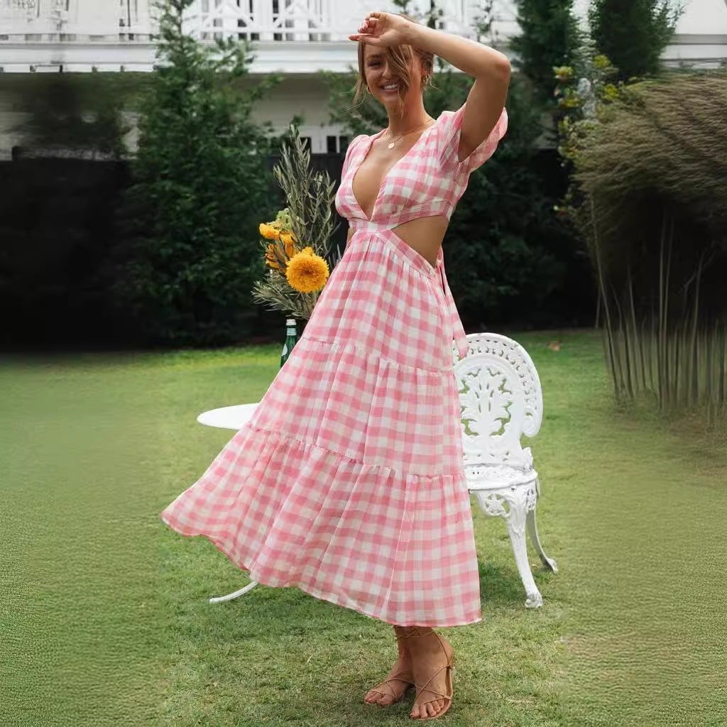 Damen Maxikleid Cut-Outs Voluminöse Puffärmel Norvielle