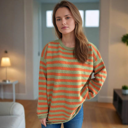 Damen Oversized-Pullover aus Strickstoff mit lässigem Streifenmuster