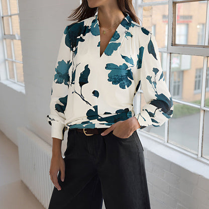 Damen Bluse Floralmuster Modernes Revers Norvielle