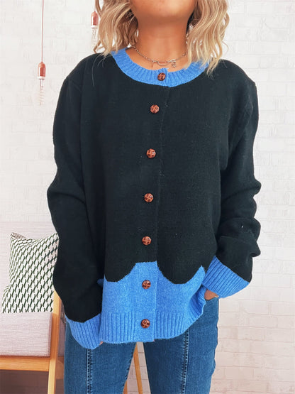 Damen Strickjacke Kuschelig Kontrastbündchen Norvielle