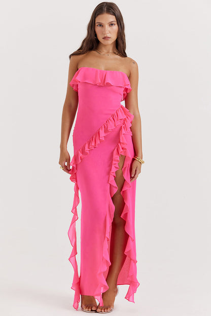 Damen Maxikleid Off-Shoulder Rüschen