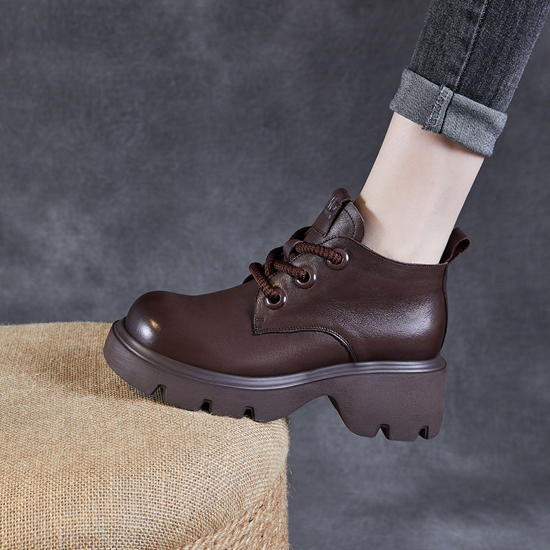 Damen Stiefeletten Echtes Leder Hoher Schaft Schnürverschluss