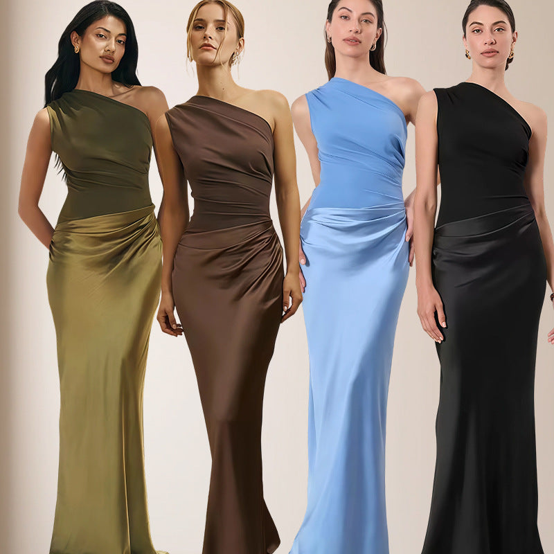 Damen Asymmetrisches Abendkleid Schimmernder Satin Norvielle - Norvielle