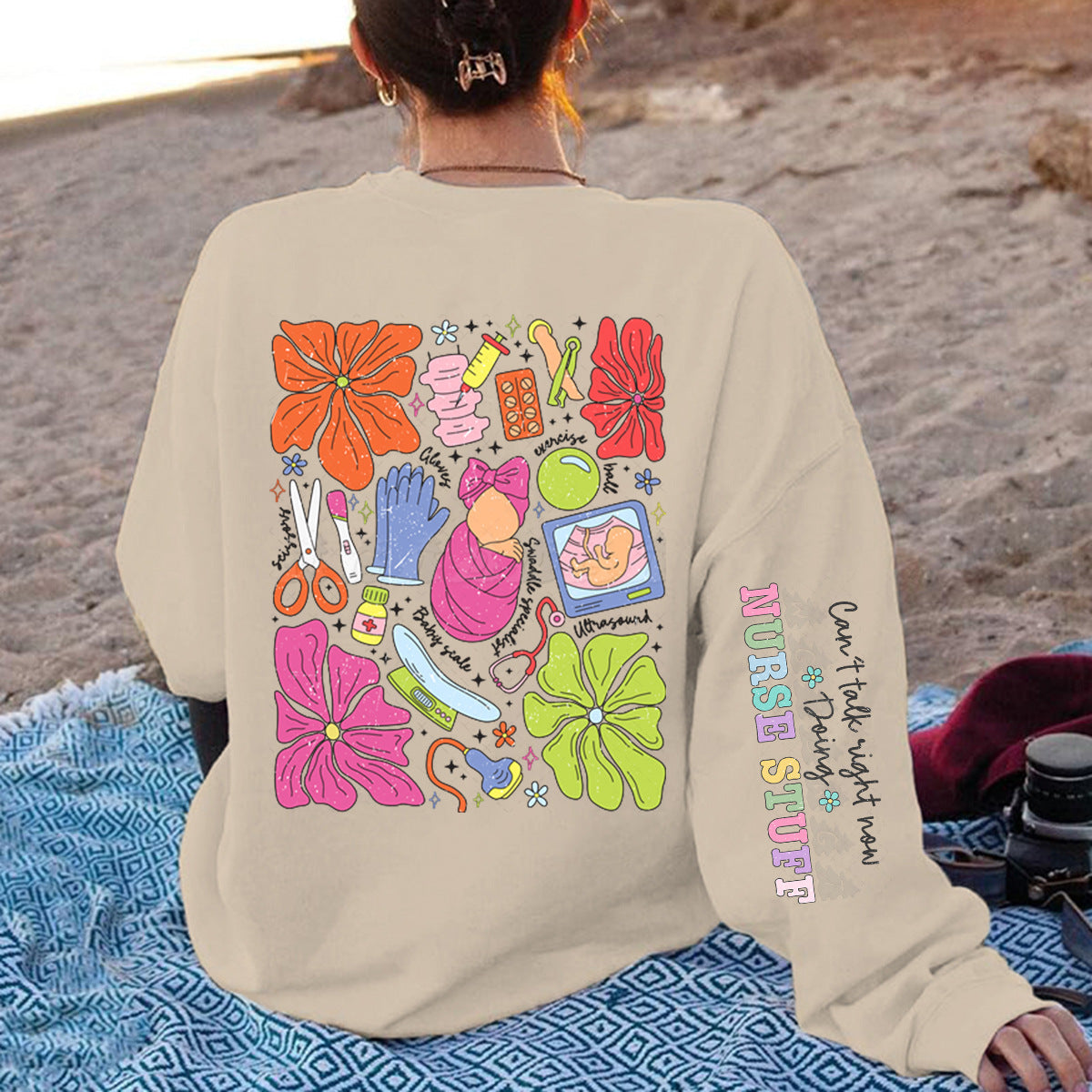 Damen Sweatshirt Bunt Grafikdesign Baumwolle