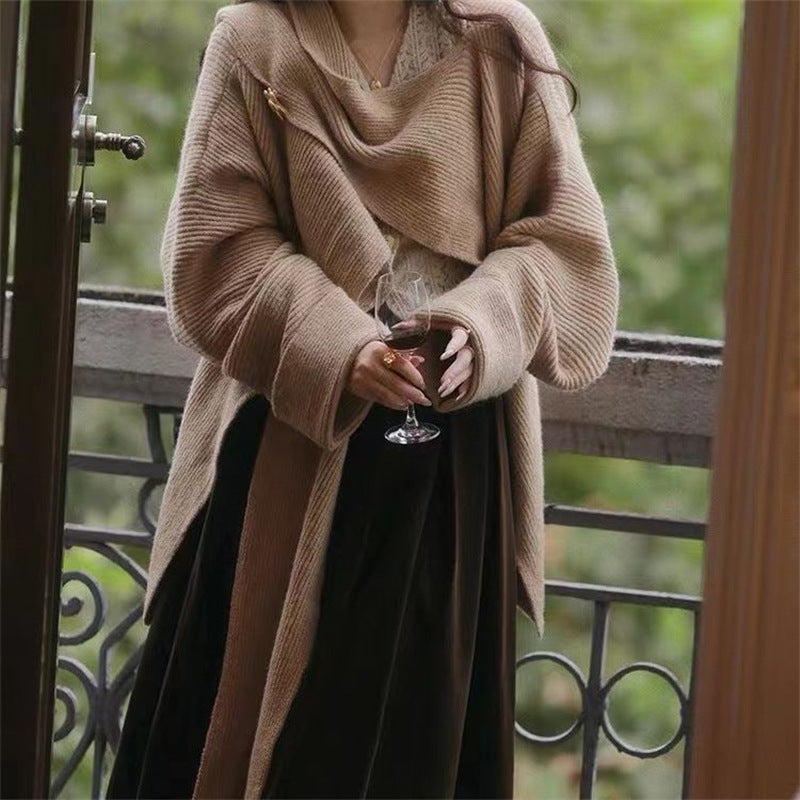 Damen Grobstrickpullover Asymmetrisch Voluminöse Ärmel Norvielle