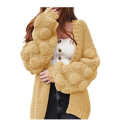 Damen Strickcardigan Voluminöse Ärmel Elegantes Design Beige