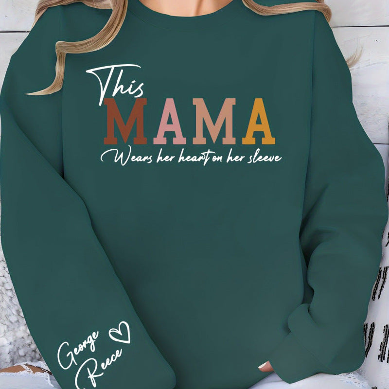 Damen Sweatshirt Mama Aufdruck Bequem Grün
