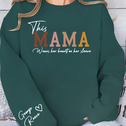 Damen Sweatshirt Mama Aufdruck Bequem Grün