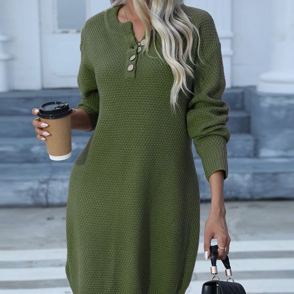 Damen Strickkleid Knopfleiste Lässiger Schnitt Norvielle