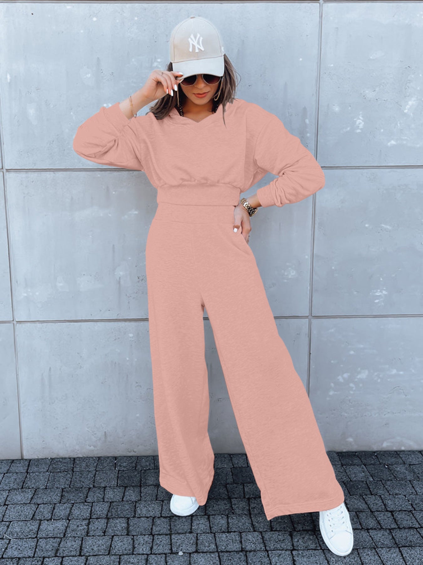 Damen Jumpsuit Weites Bein Kapuze Norvielle