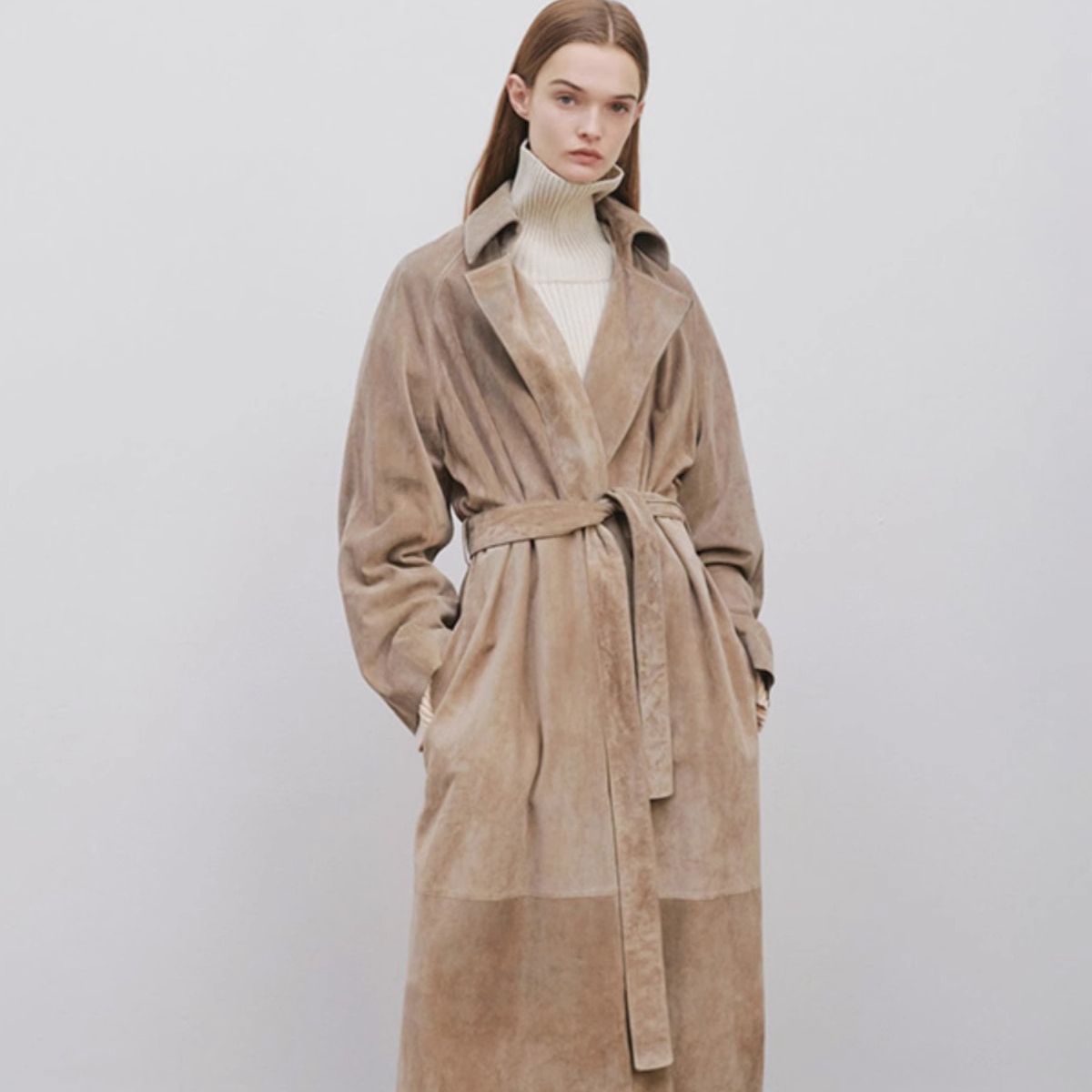 Damen Trenchcoat Wildleder Norvielle Elegant Schwarz - Norvielle