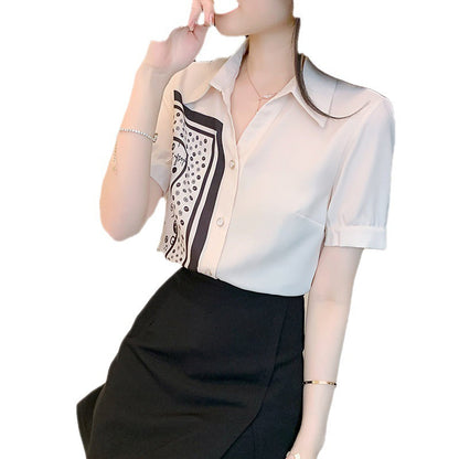 Damen Bluse Kunstmotiv Elegante Kurzärmel