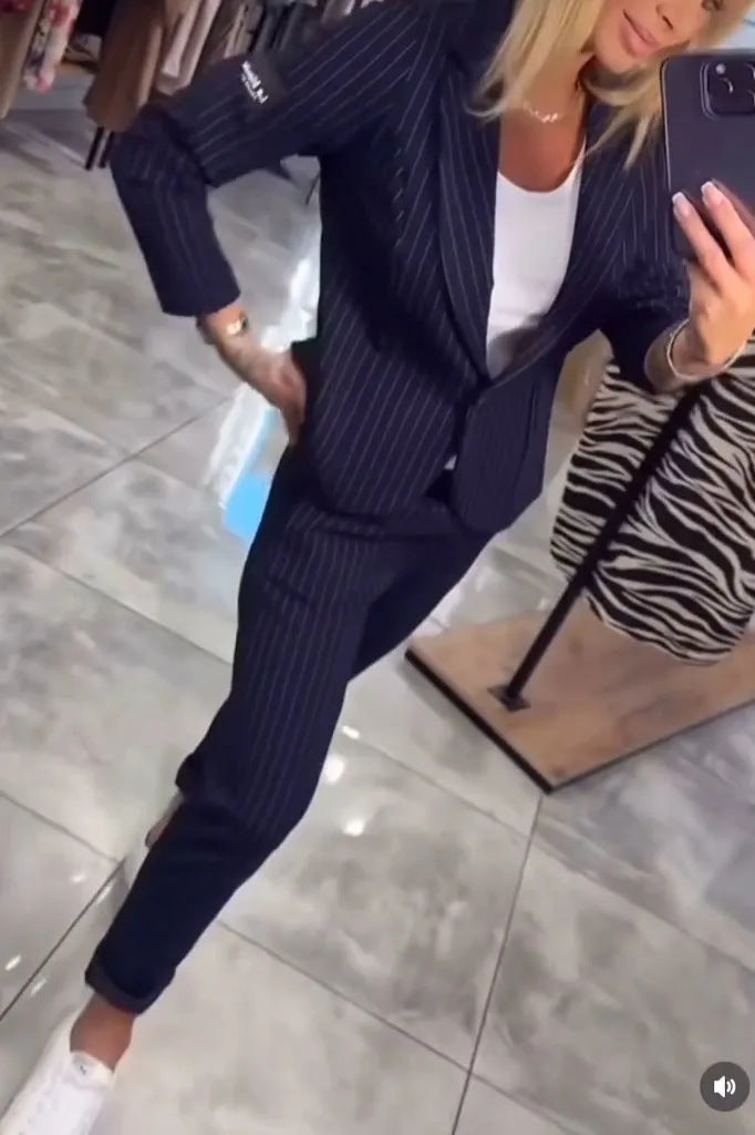 Damen Blazer Ensemble Streifen Tailliert
