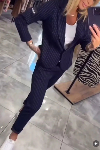 Damen Blazer Ensemble Streifen Tailliert