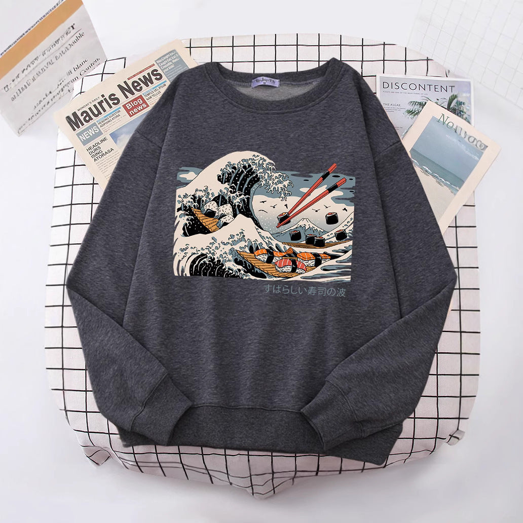 Damen Sweatshirt Wellen-Design Gemütlich Norvielle